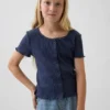Kinder-T-Shirt aus Pointelle-Rippstrick mit Knopfleiste