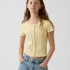 Kinder-T-Shirt aus Pointelle-Rippstrick mit Knopfleiste