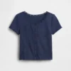 Kinder-T-Shirt aus Pointelle-Rippstrick mit Knopfleiste