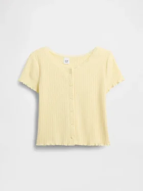 Kinder-T-Shirt aus Pointelle-Rippstrick mit Knopfleiste