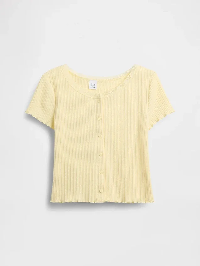 Kinder-T-Shirt aus Pointelle-Rippstrick mit Knopfleiste