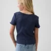 Kinder-T-Shirt aus Pointelle-Rippstrick mit Knopfleiste