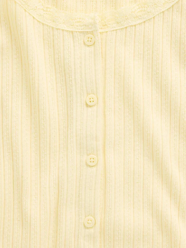 Kinder-T-Shirt aus Pointelle-Rippstrick mit Knopfleiste