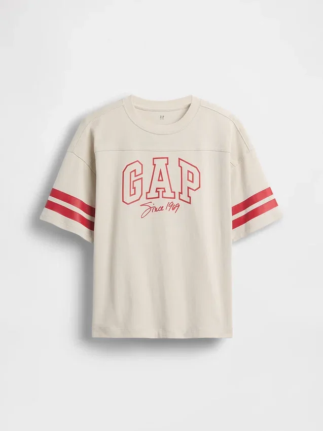 Kinder-T-Shirt aus schwerem Baumwolljersey in Oversize-Passform mit Logo-Naht