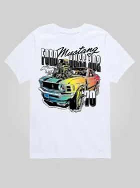 Kinder-T-Shirt „Ford 1970 Ford Mustang Rainbow“ mit kurzen Shorts und Grafikdruck