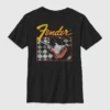 Kinder-T-Shirt mit Fender-Gitarrenmotiv im Karomuster