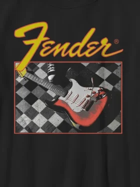 Kinder-T-Shirt mit Fender-Gitarrenmotiv im Karomuster
