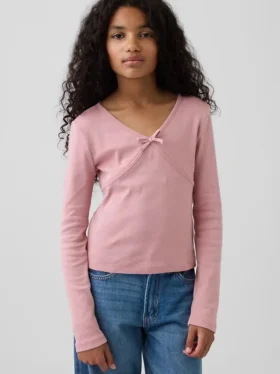 Kinder-T-Shirt mit gekreuztem Vorderverschluss und Schleife