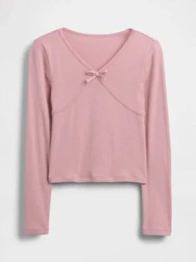 Kinder-T-Shirt mit gekreuztem Vorderverschluss und Schleife