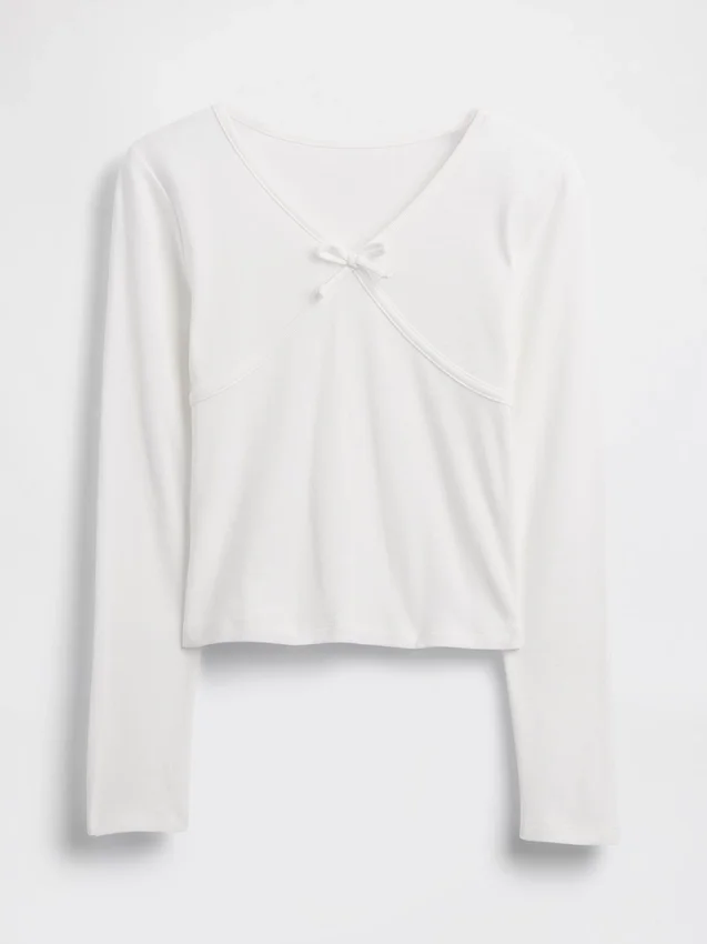 Kinder-T-Shirt mit gekreuztem Vorderverschluss und Schleife