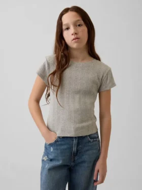 Kinder-T-Shirt mit gemustertem Rippstrick in taillierter Passform
