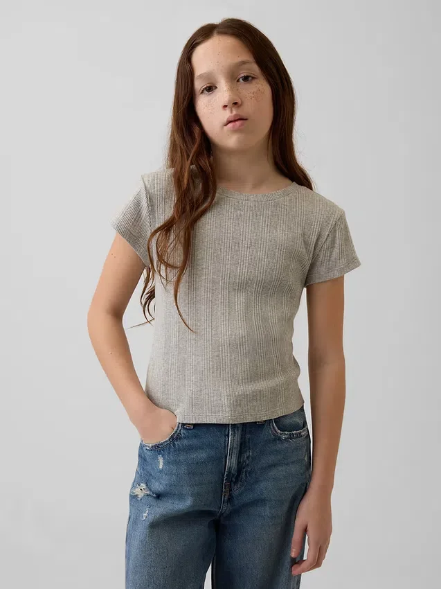 Kinder-T-Shirt mit gemustertem Rippstrick in taillierter Passform