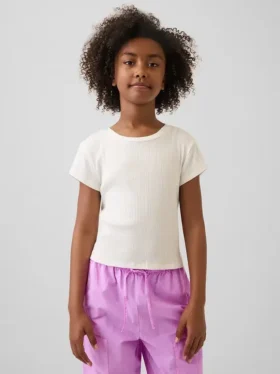 Kinder-T-Shirt mit gemustertem Rippstrick in taillierter Passform