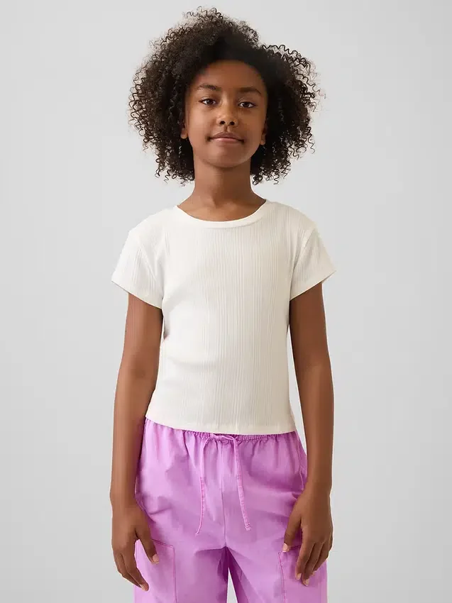 Kinder-T-Shirt mit gemustertem Rippstrick in taillierter Passform