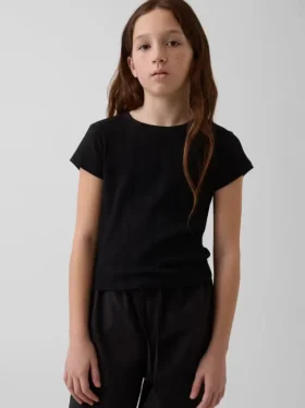 Kinder-T-Shirt mit gemustertem Rippstrick in taillierter Passform