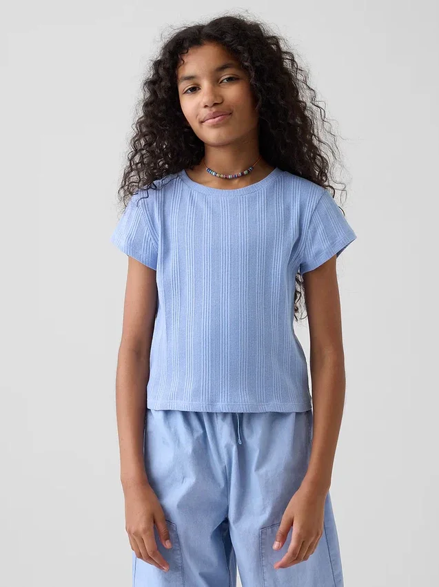 Kinder-T-Shirt mit gemustertem Rippstrick in taillierter Passform