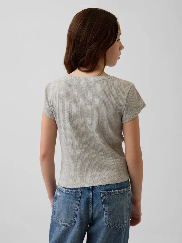 Kinder-T-Shirt mit gemustertem Rippstrick in taillierter Passform