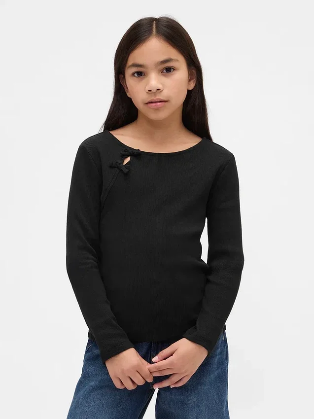Kinder-T-Shirt mit geripptem Schleifen-Einsatz