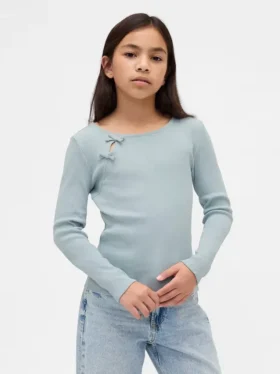 Kinder-T-Shirt mit geripptem Schleifen-Einsatz