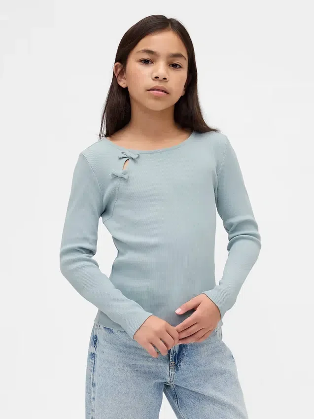Kinder-T-Shirt mit geripptem Schleifen-Einsatz
