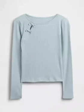 Kinder-T-Shirt mit geripptem Schleifen-Einsatz