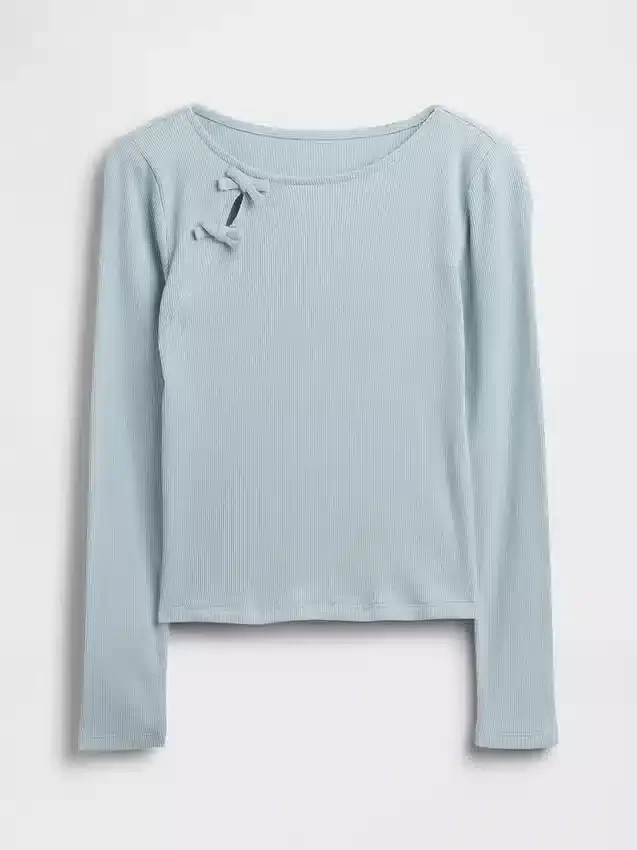 Kinder-T-Shirt mit geripptem Schleifen-Einsatz