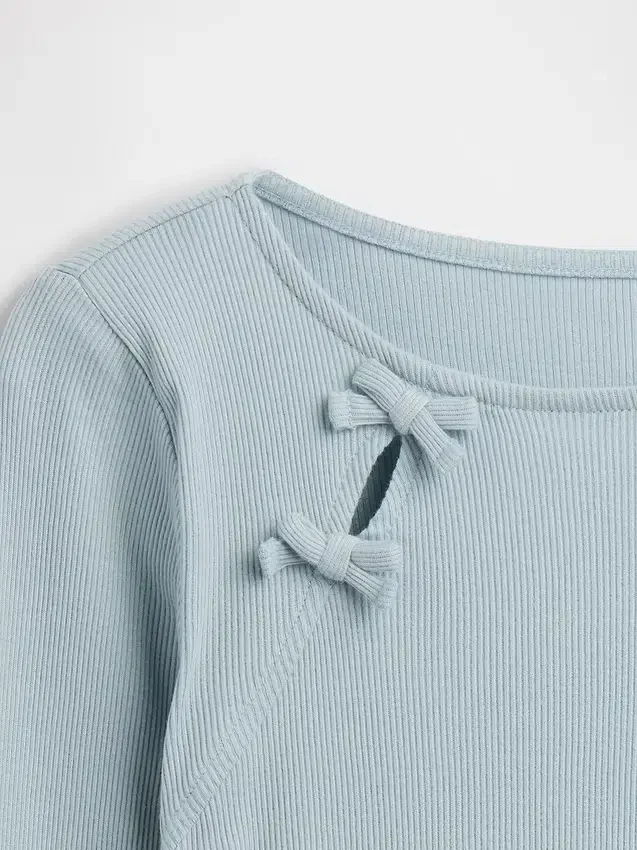 Kinder-T-Shirt mit geripptem Schleifen-Einsatz