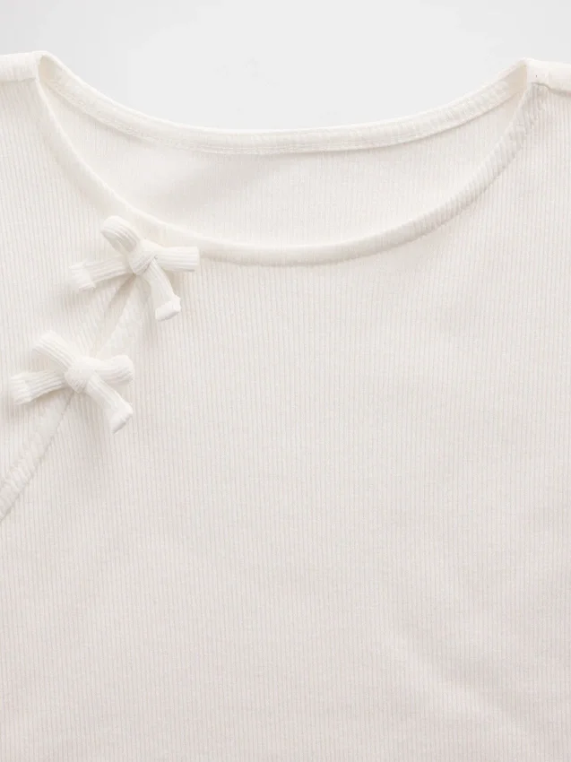 Kinder-T-Shirt mit geripptem Schleifen-Einsatz