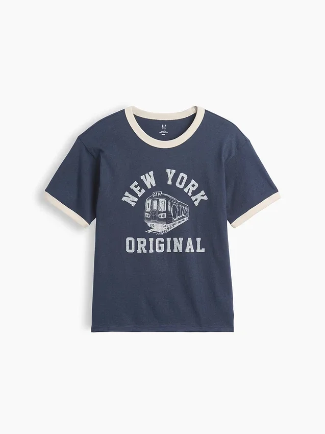 Kinder-T-Shirt mit Grafik und Ringer-Saum in lockerer Passform
