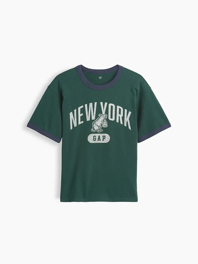 Kinder-T-Shirt mit Grafik und Ringer-Saum in lockerer Passform
