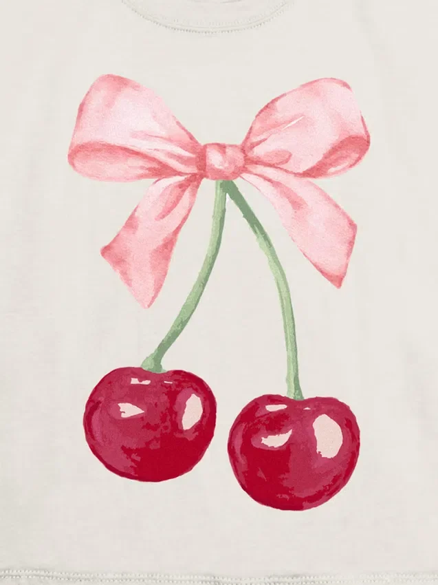 Kinder-T-Shirt mit Kirschschleifen-Motiv