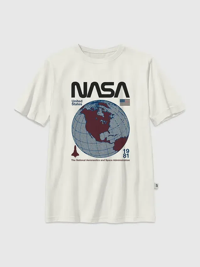 Kinder-T-Shirt mit NASA-Retro-Globus-Motiv