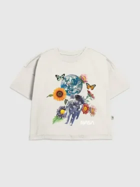 Kinder-T-Shirt mit NASA-Weltraum-Blumen-Motiv