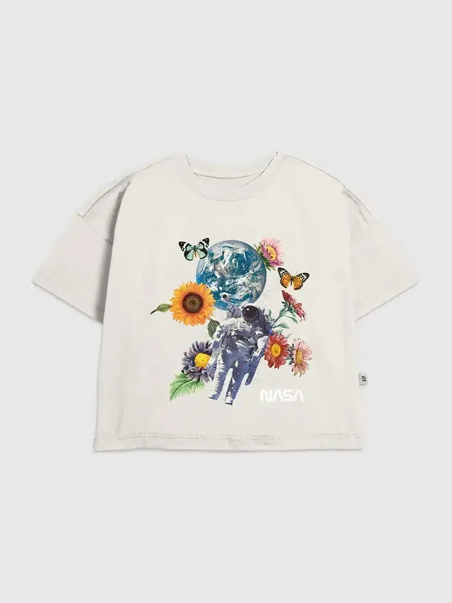 Kinder-T-Shirt mit NASA-Weltraum-Blumen-Motiv