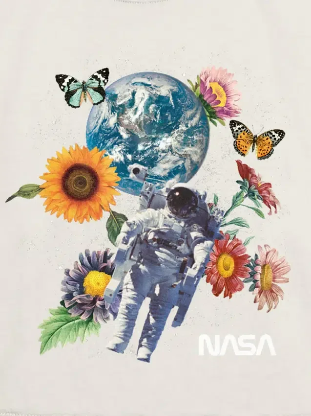 Kinder-T-Shirt mit NASA-Weltraum-Blumen-Motiv
