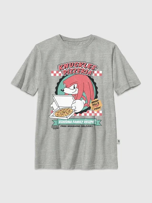 Kinder-T-Shirt mit „Sonic the Hedgehog“-Motiv: Knuckles und Pizza