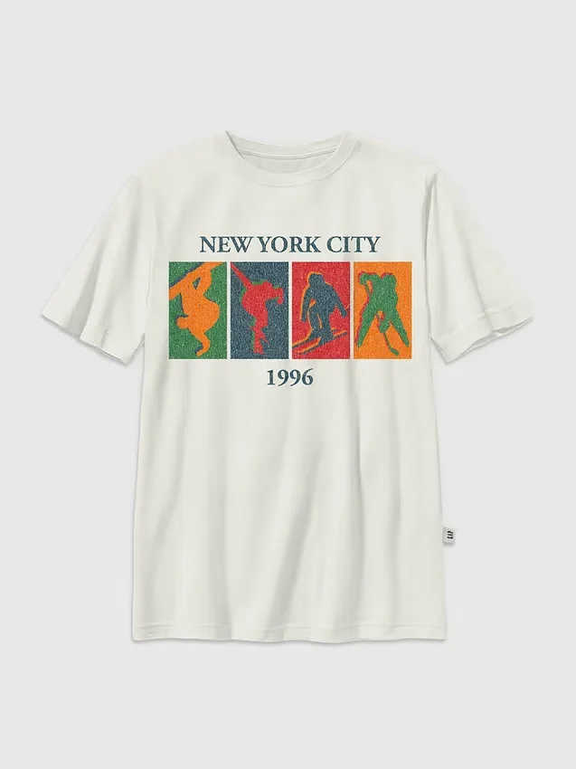 Kinder-T-Shirt mit Vintage-Grafik zum Thema Wintersport