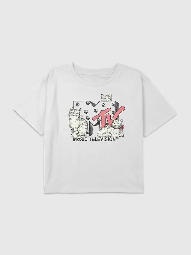 Kinder-T-Shirt „MTV Cats“ mit Grafikprint, Boxy-Schnitt, kurz geschnitten