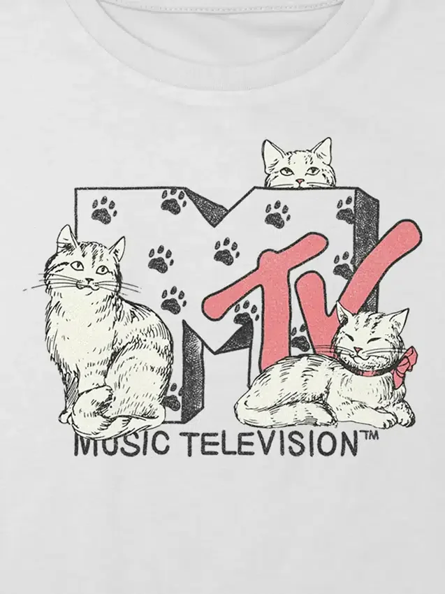 Kinder-T-Shirt „MTV Cats“ mit Grafikprint, Boxy-Schnitt, kurz geschnitten