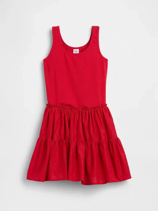 Kinder-Tankkleid aus gemischten Materialien mit Stufenschnitt