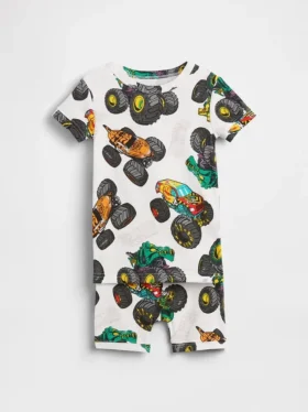 Kinder- und Baby-Pyjama-Set „Hot Wheels“ aus gebürsteter Bio-Baumwolle in Form von Shorts