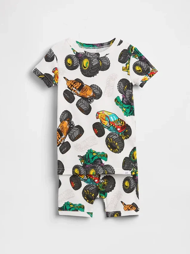 Kinder- und Baby-Pyjama-Set „Hot Wheels“ aus gebürsteter Bio-Baumwolle in Form von Shorts
