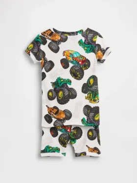 Kinder- und Baby-Pyjama-Set „Hot Wheels“ aus gebürsteter Bio-Baumwolle in Form von Shorts
