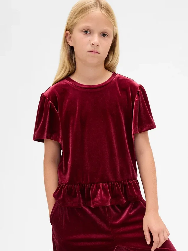 Kinder-Velours-Peplum-Oberteil