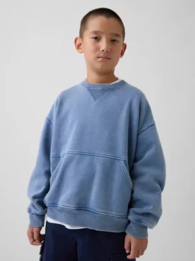 Kinder-Vintagesoft-Sweatshirt mit Rundhalsausschnitt und Tasche