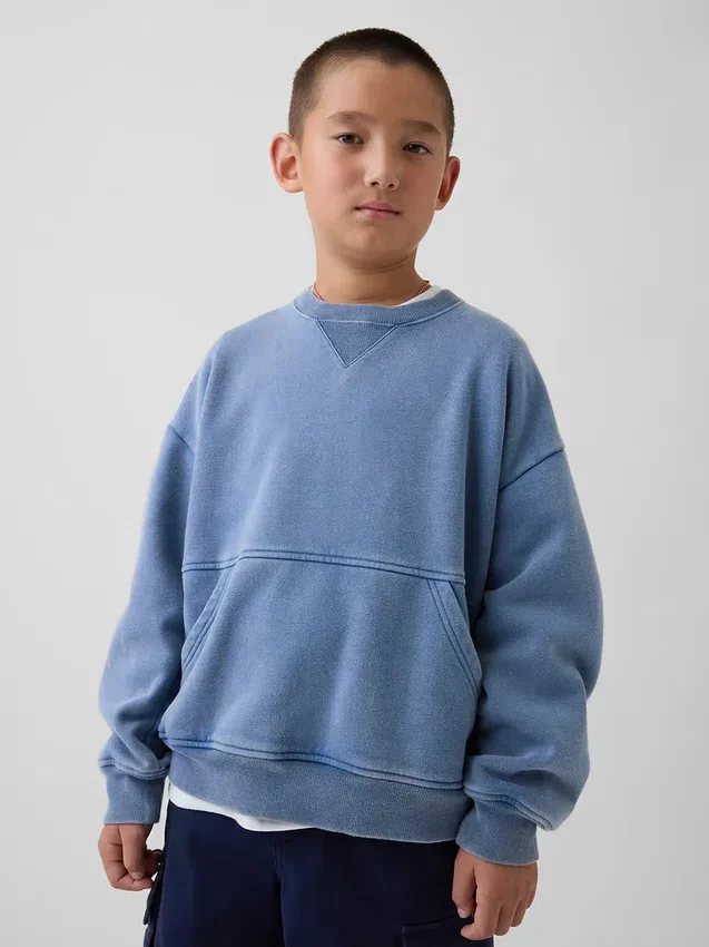 Kinder-Vintagesoft-Sweatshirt mit Rundhalsausschnitt und Tasche