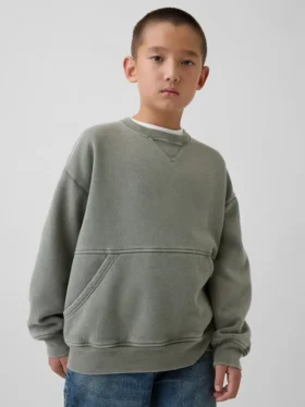 Kinder-Vintagesoft-Sweatshirt mit Rundhalsausschnitt und Tasche