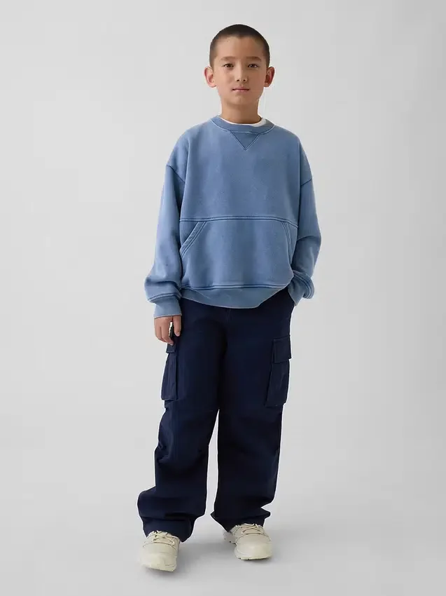 Kinder-Vintagesoft-Sweatshirt mit Rundhalsausschnitt und Tasche