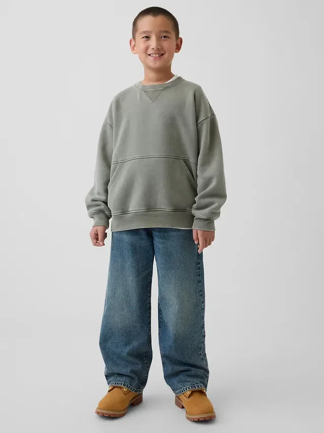 Kinder-Vintagesoft-Sweatshirt mit Rundhalsausschnitt und Tasche