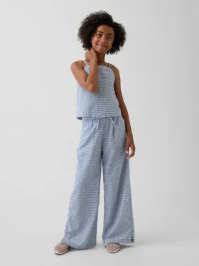 Kinderhose aus Leinen-Baumwolle mit weitem Bein und einfachem Anzug